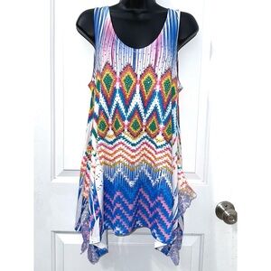 R. Rouge Aztec Print Vibrant Multi Colored tank top embellished rhinestones